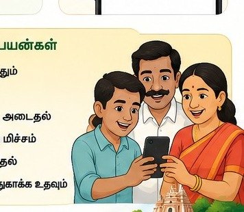 மொபைல் மூலம் சேவை தகவலைப் பார்க்கும் குடும்பம்